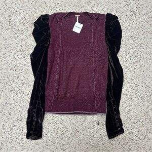 Free People Purple Shimmering Lurex Metallic Velvet Tunic Blouse MSRP $168 NEW S